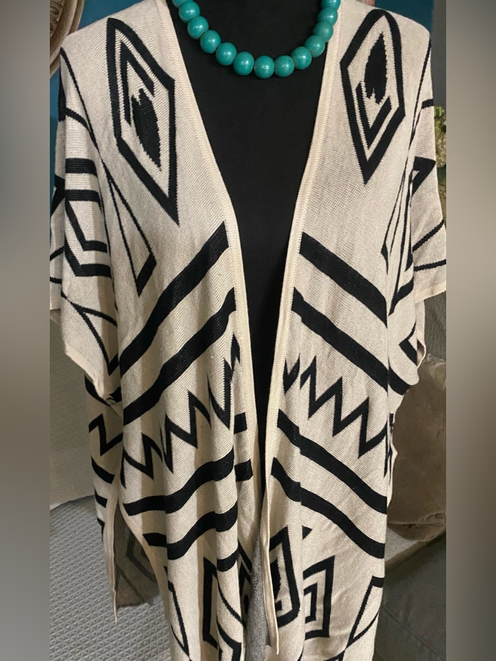 Open-Front Geometric Cardigan